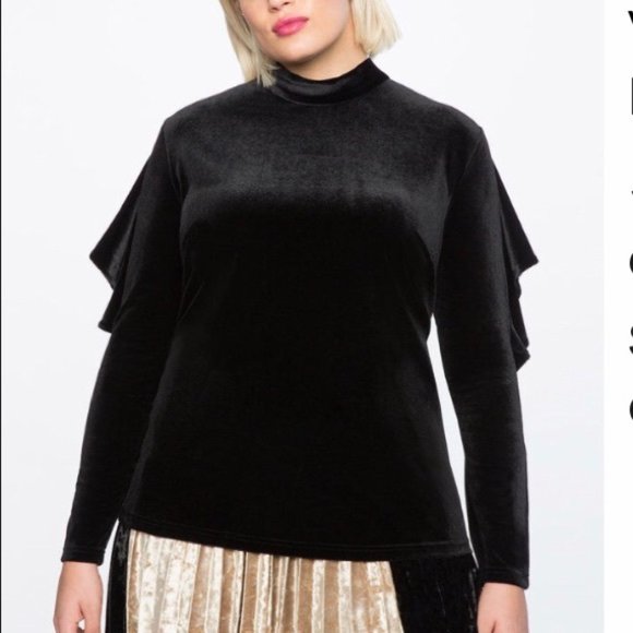 ELOQUII NWT Velvet Mock Neck Ruffle Sleeve Top size 18/20 - Picture 1 of 10